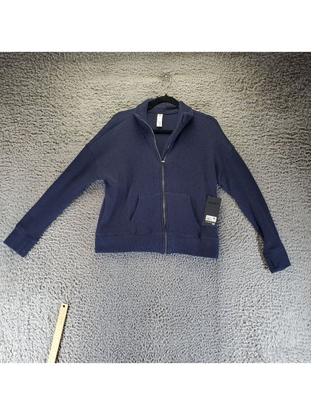 90 Degree Sweater Womens Medium Navy Blue Waffle Knit Zip Cardigan *NWT*